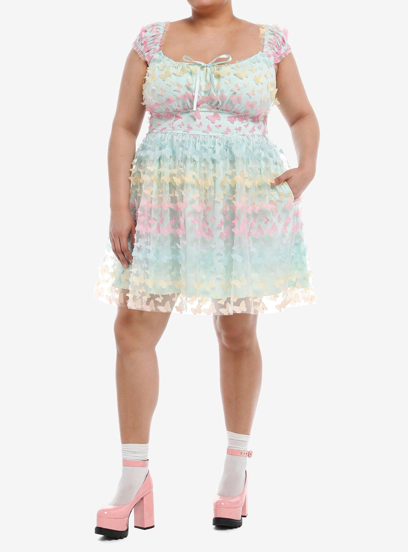 Thorn & Fable® Pastel Rainbow Butterfly Dress Plus Size, PURPLE, alternate