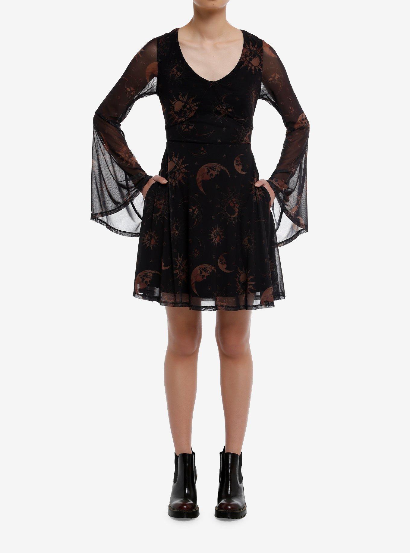 Cosmic Aura® Skull Celestial Mesh Bell-Sleeve Dress, , hi-res