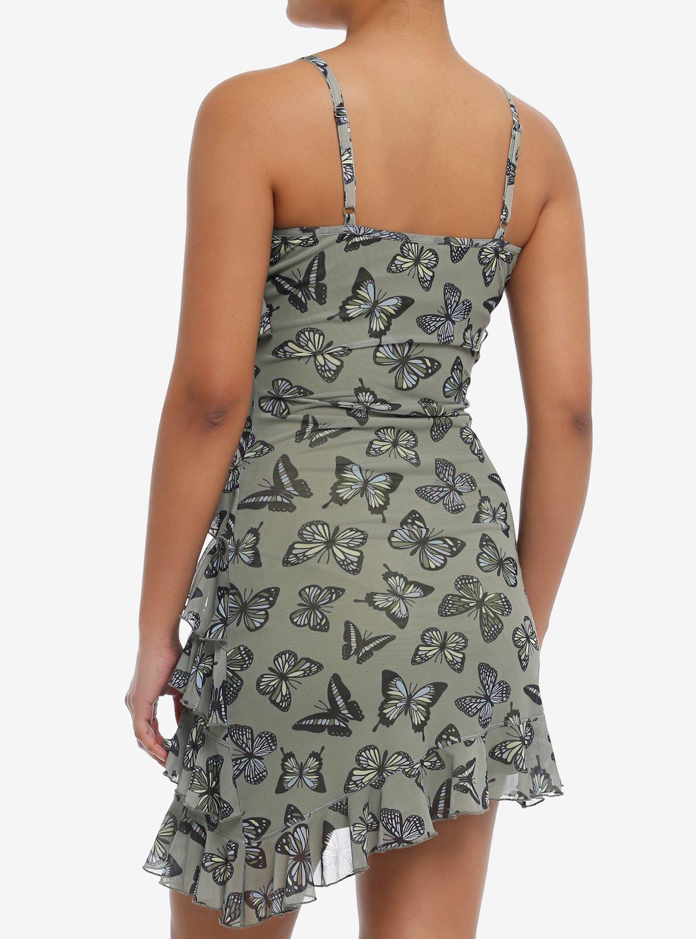 Thorn & Fable® Olive Butterfly Ruffle Cami Dress, MULTI, alternate