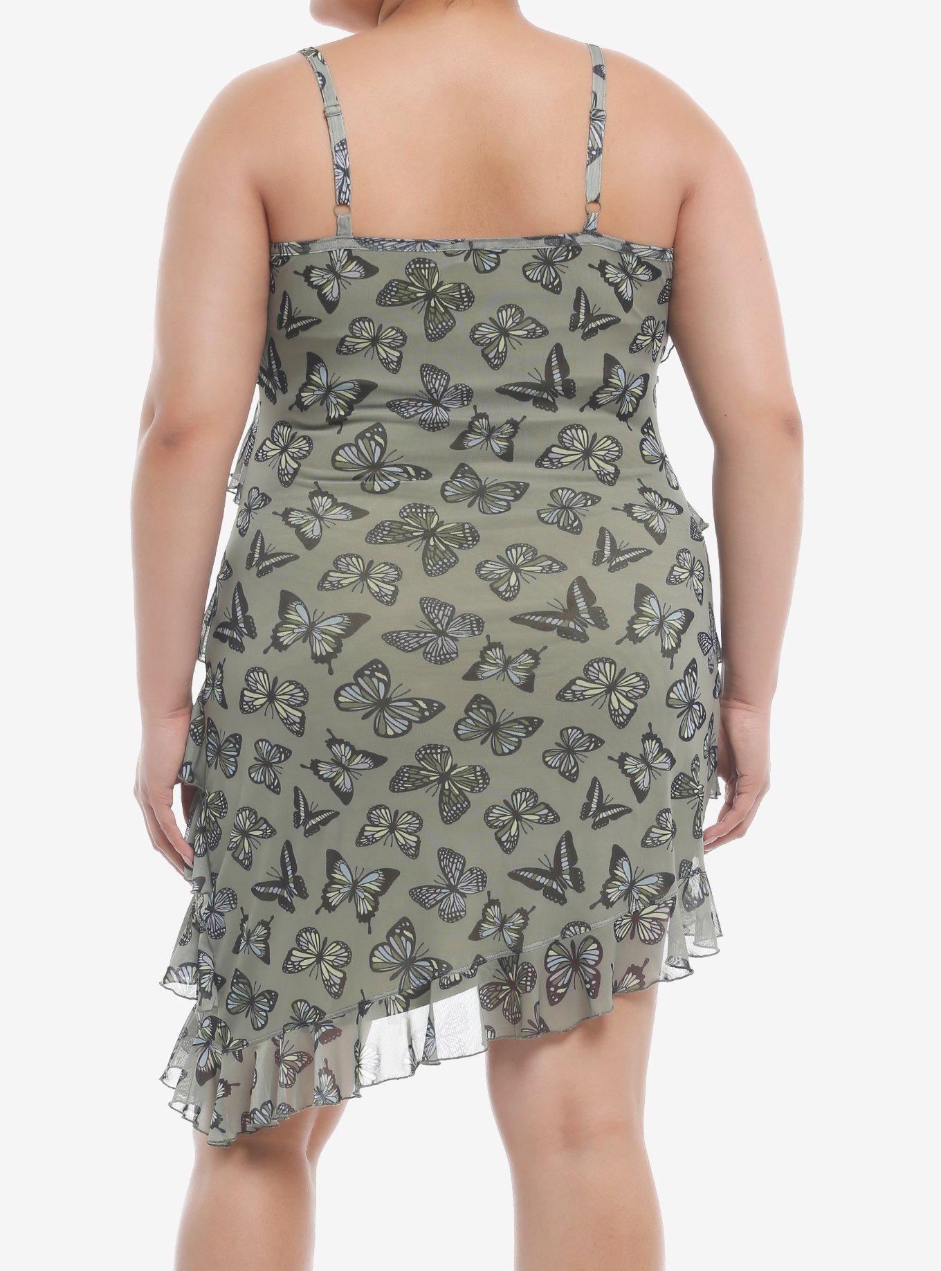 Thorn & Fable® Olive Butterfly Ruffle Cami Dress Plus Size