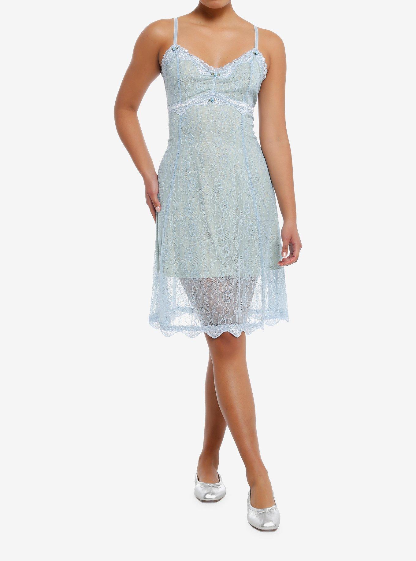 Thorn & Fable® Baby Blue Rosette Lace Cami Dress