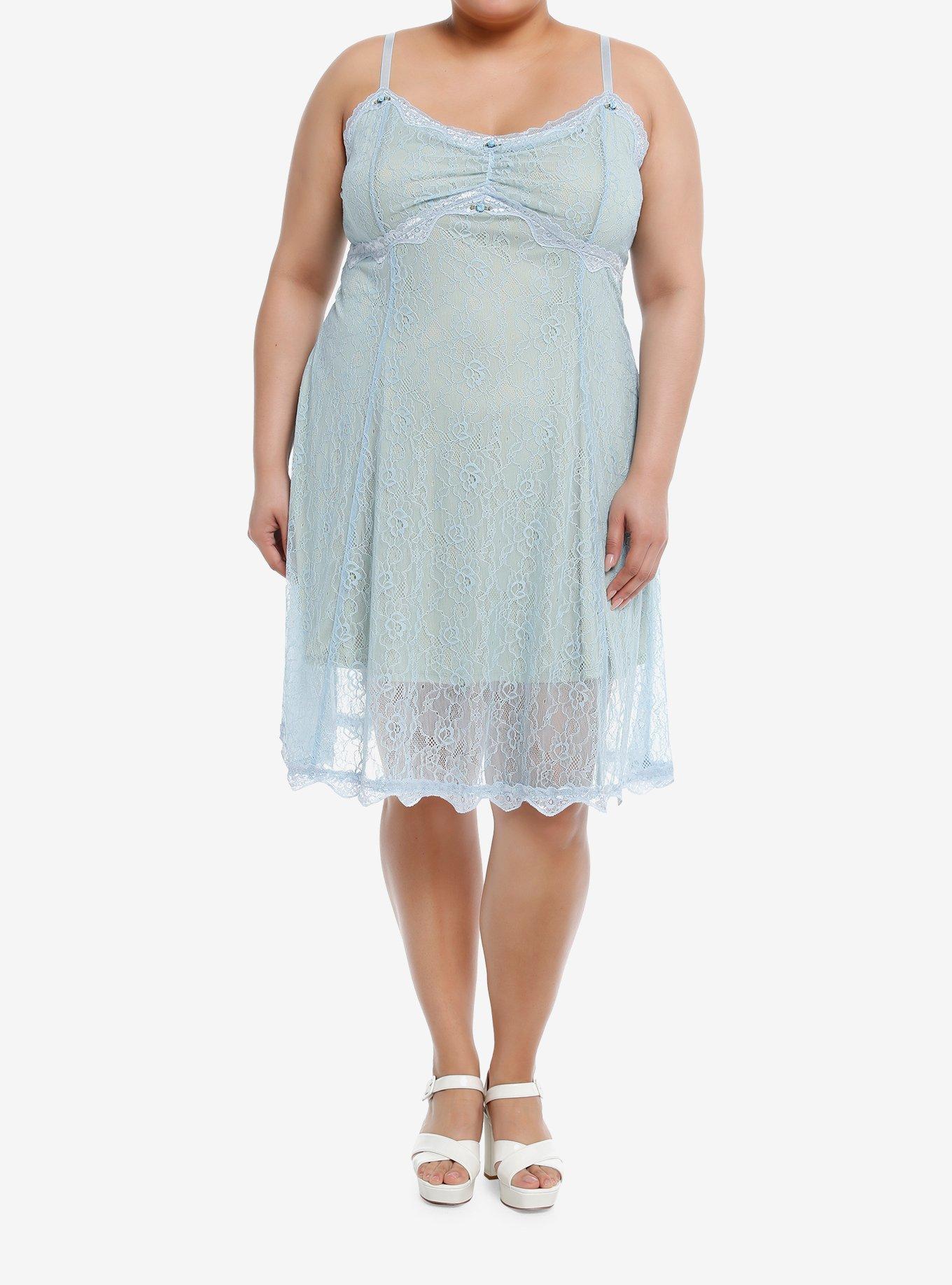 Thorn & Fable® Baby Blue Rosette Lace Cami Dress Plus