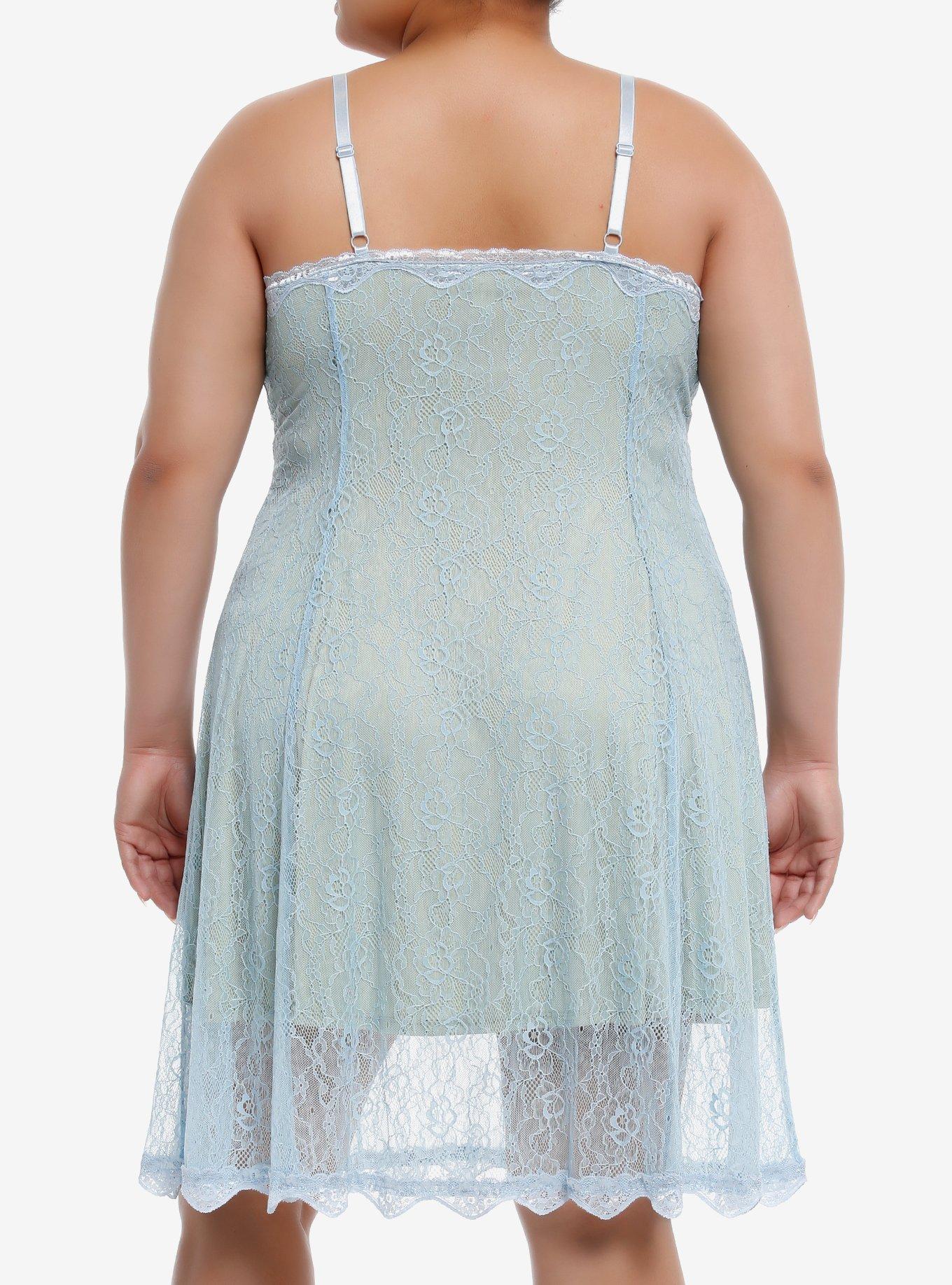 Thorn & Fable® Baby Blue Rosette Lace Cami Dress Plus
