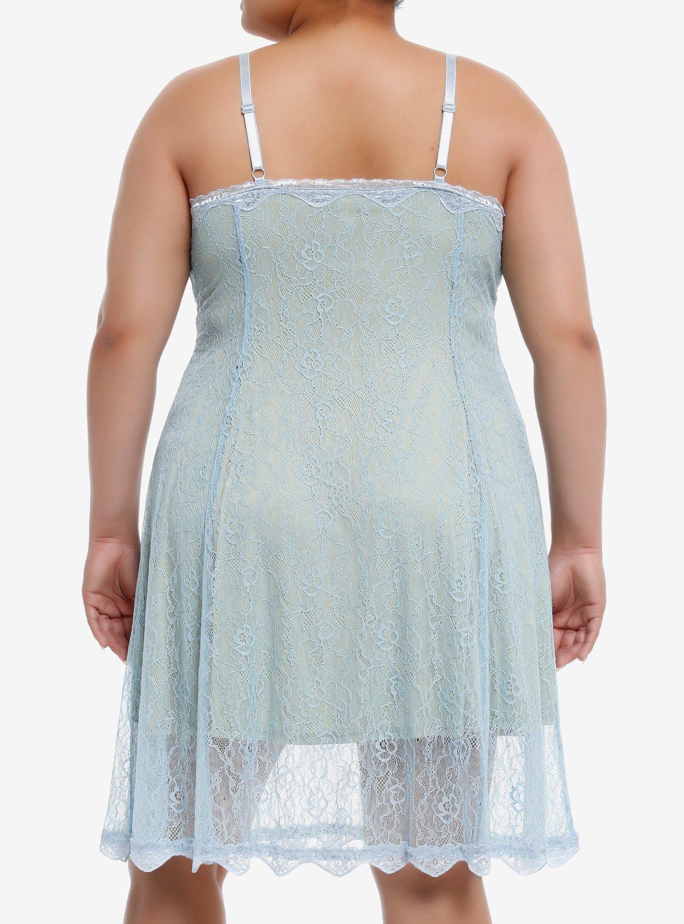 Thorn & Fable® Baby Blue Rosette Lace Cami Dress Plus Size, GREEN, alternate