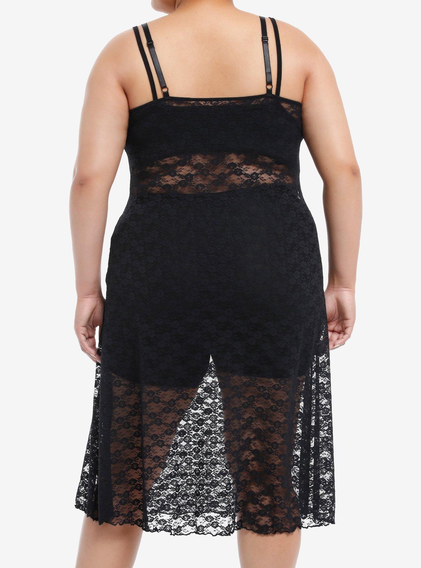 Cosmic Aura® Black Lace Sheer Cami Slip Dress Plus Size, BLACK, alternate