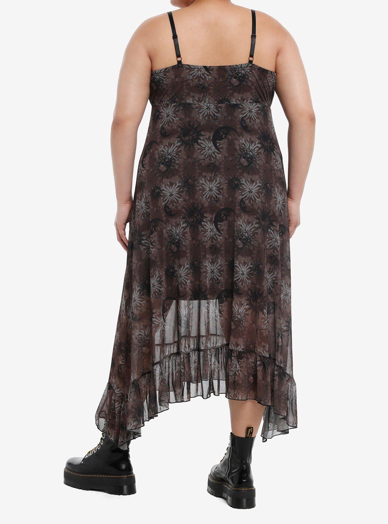 Cosmic Aura Celestial Sun Mesh Cami Dress Plus Size, BLACK, alternate