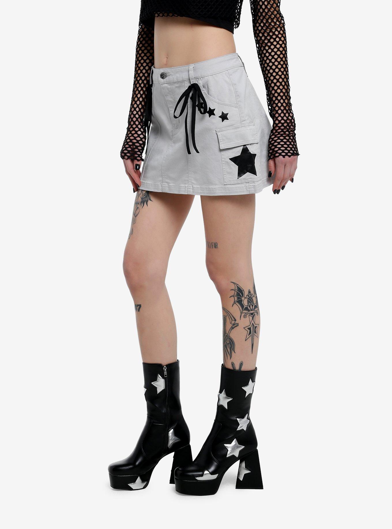 Social Collision Grey & Black Star Mini Skort, BLACK, alternate