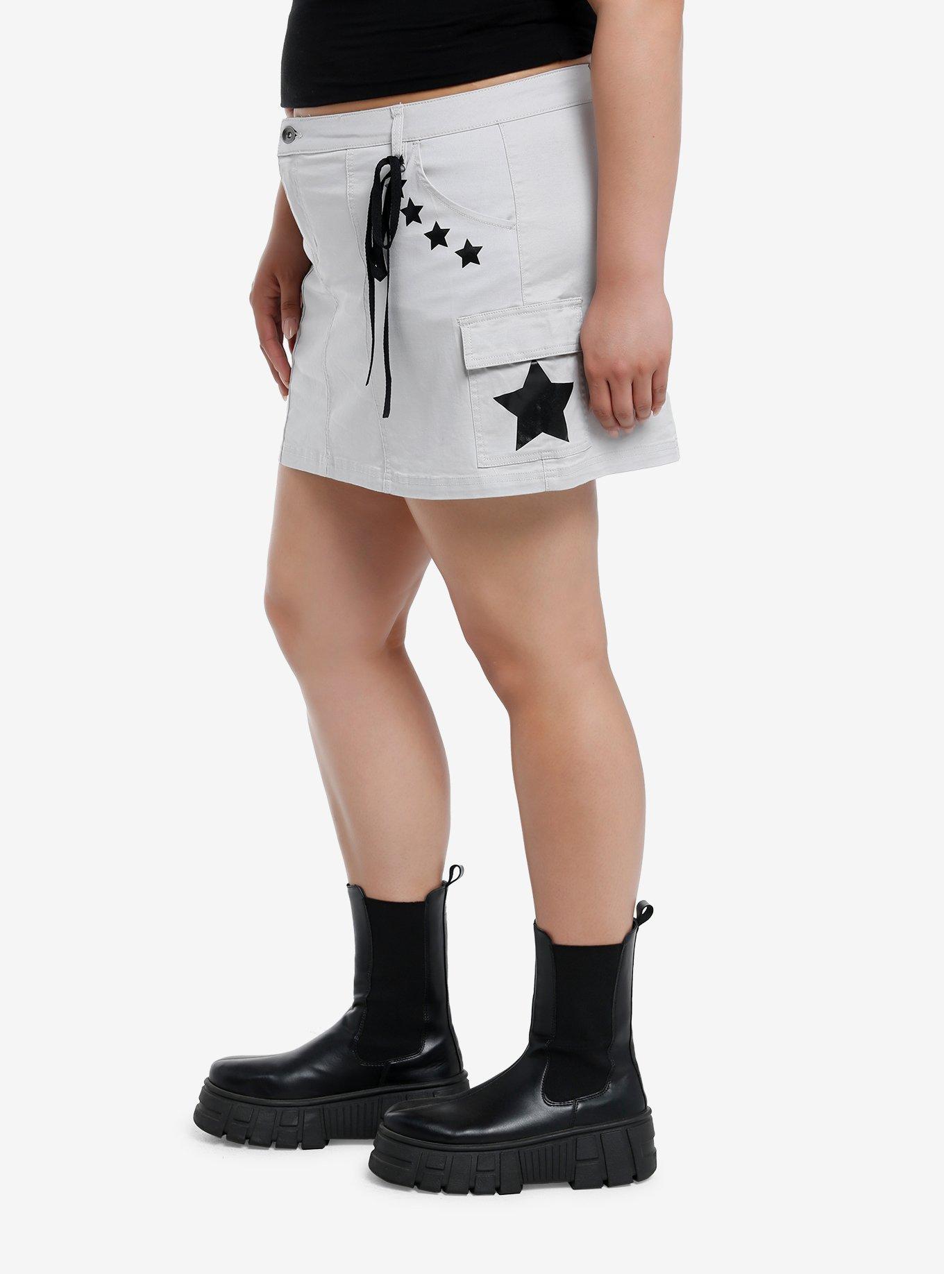 Social Collision Grey & Black Star Skort Plus Size, BLACK, alternate