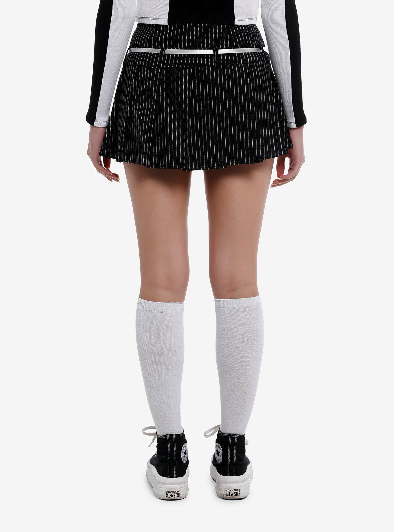 Sweet Society® Black & White Pleated Pinstripe Ribbon Skirt, , hi-res