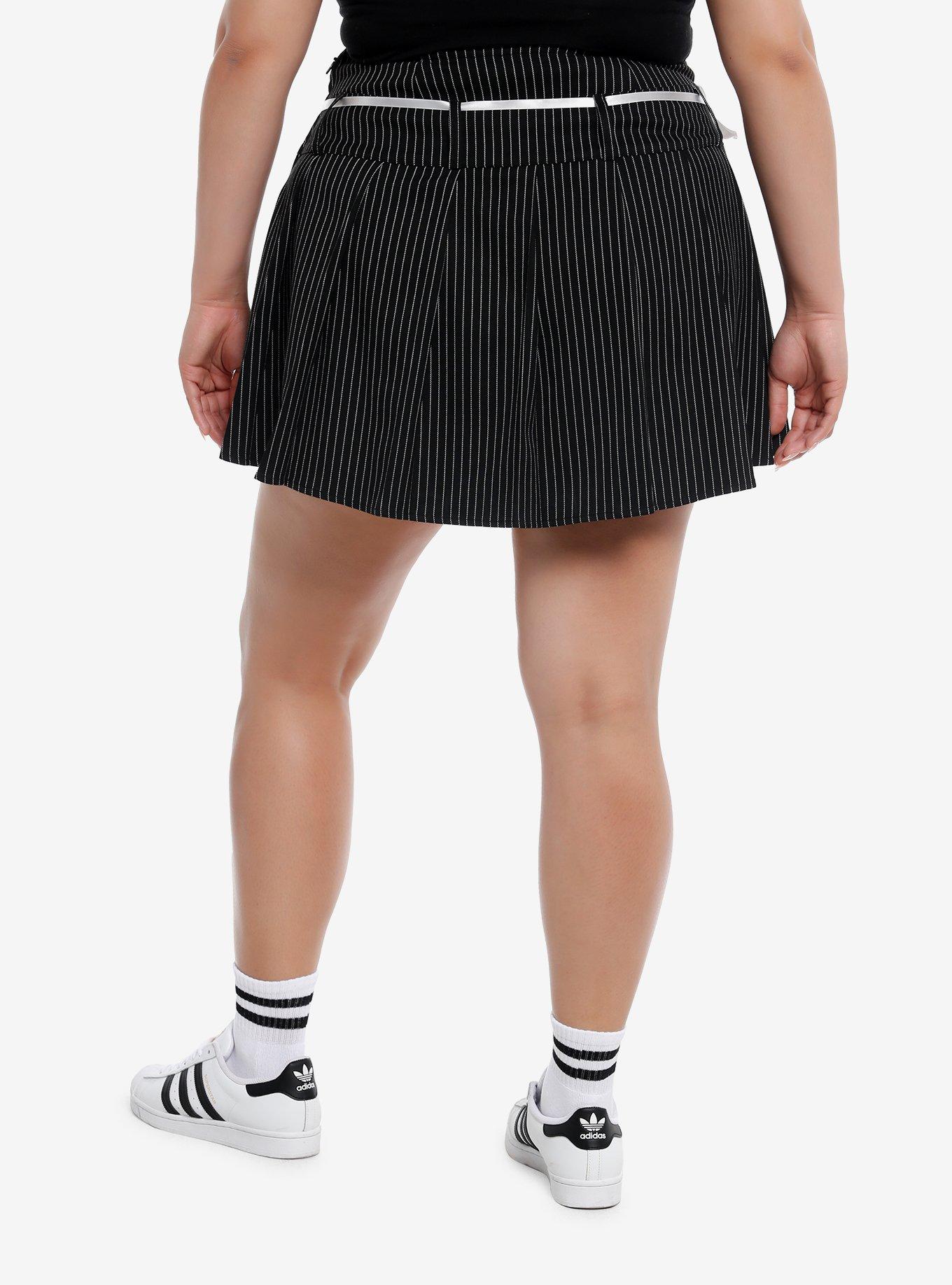 Sweet Society® Black & White Pleated Pinstripe Ribbon Skirt Plus Size