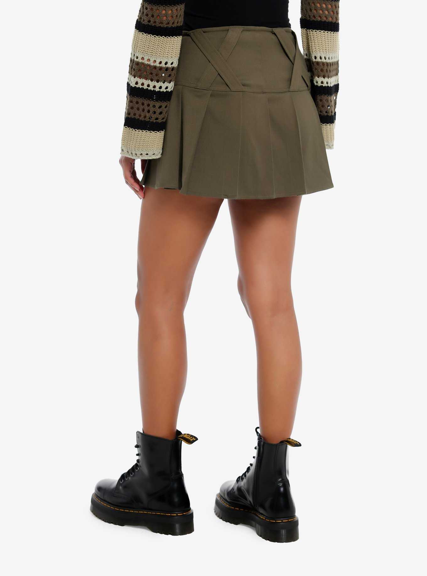 Social Collision® Olive Grommet Tape Wide Yoke Skirt, , hi-res