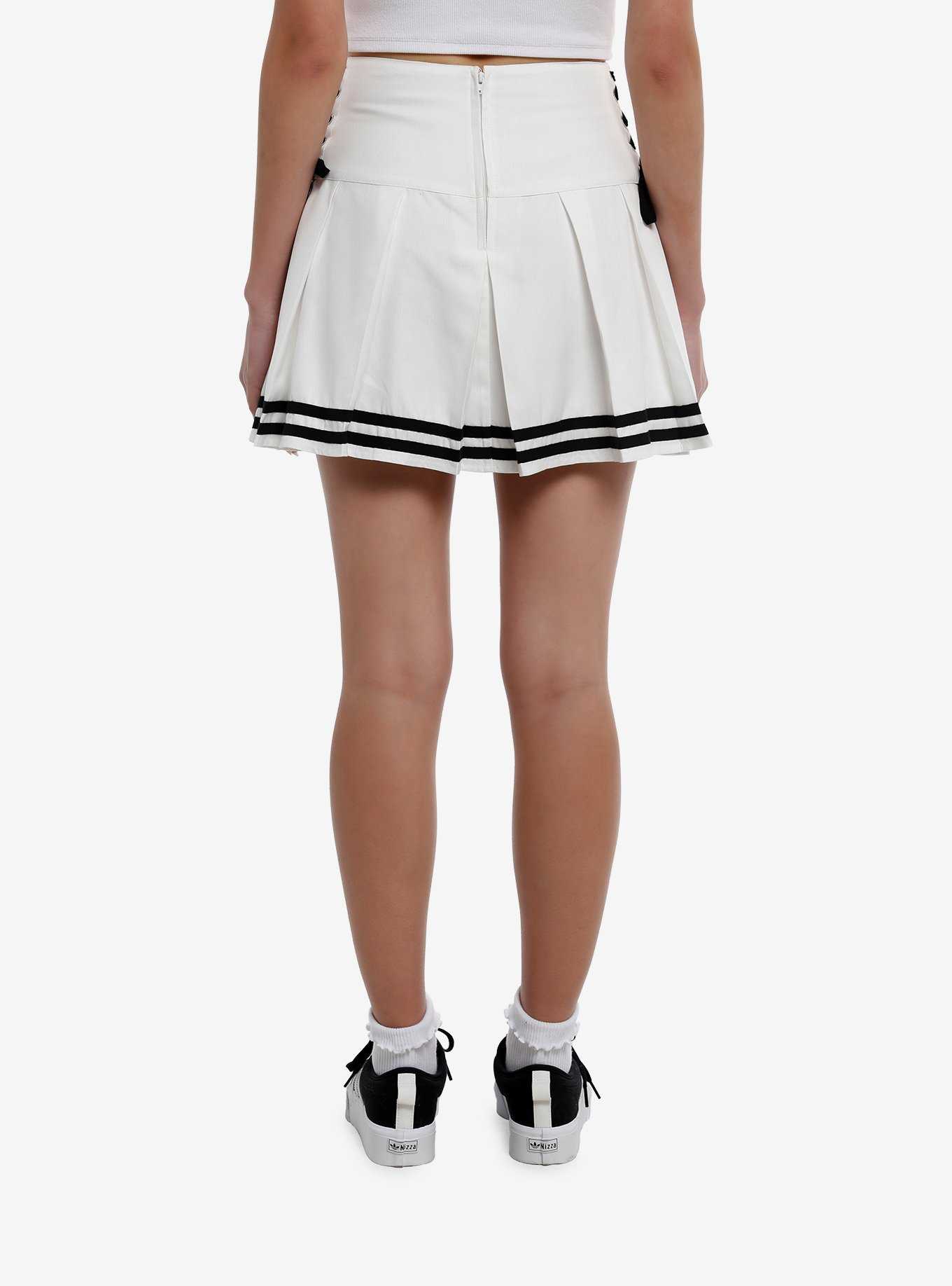 Sweet Society® White & Black Lace-Up Pleated Skirt, , hi-res