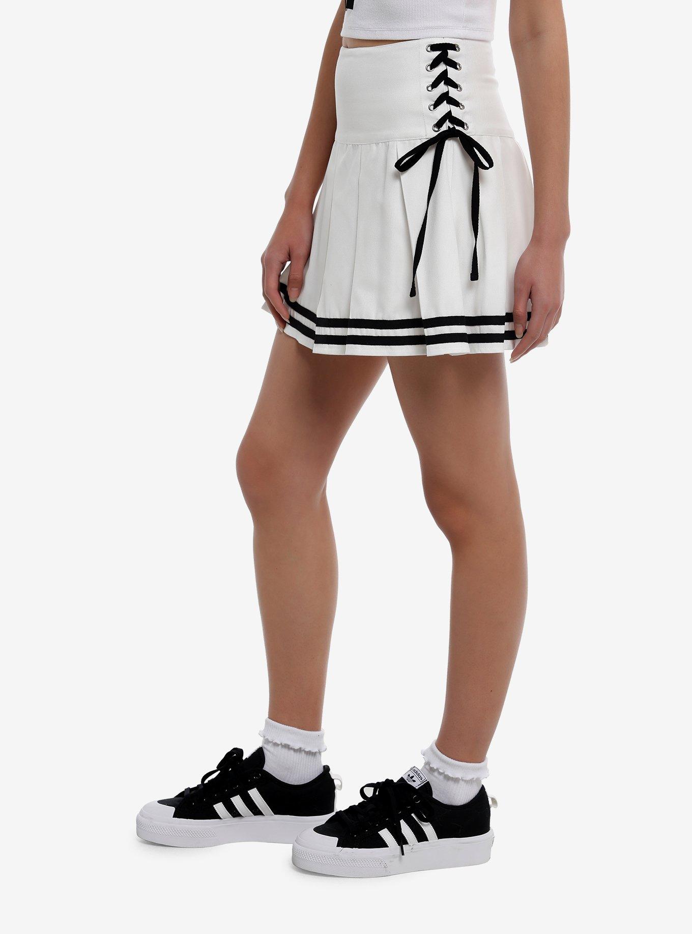 Sweet Society® White & Black Lace-Up Pleated Skirt