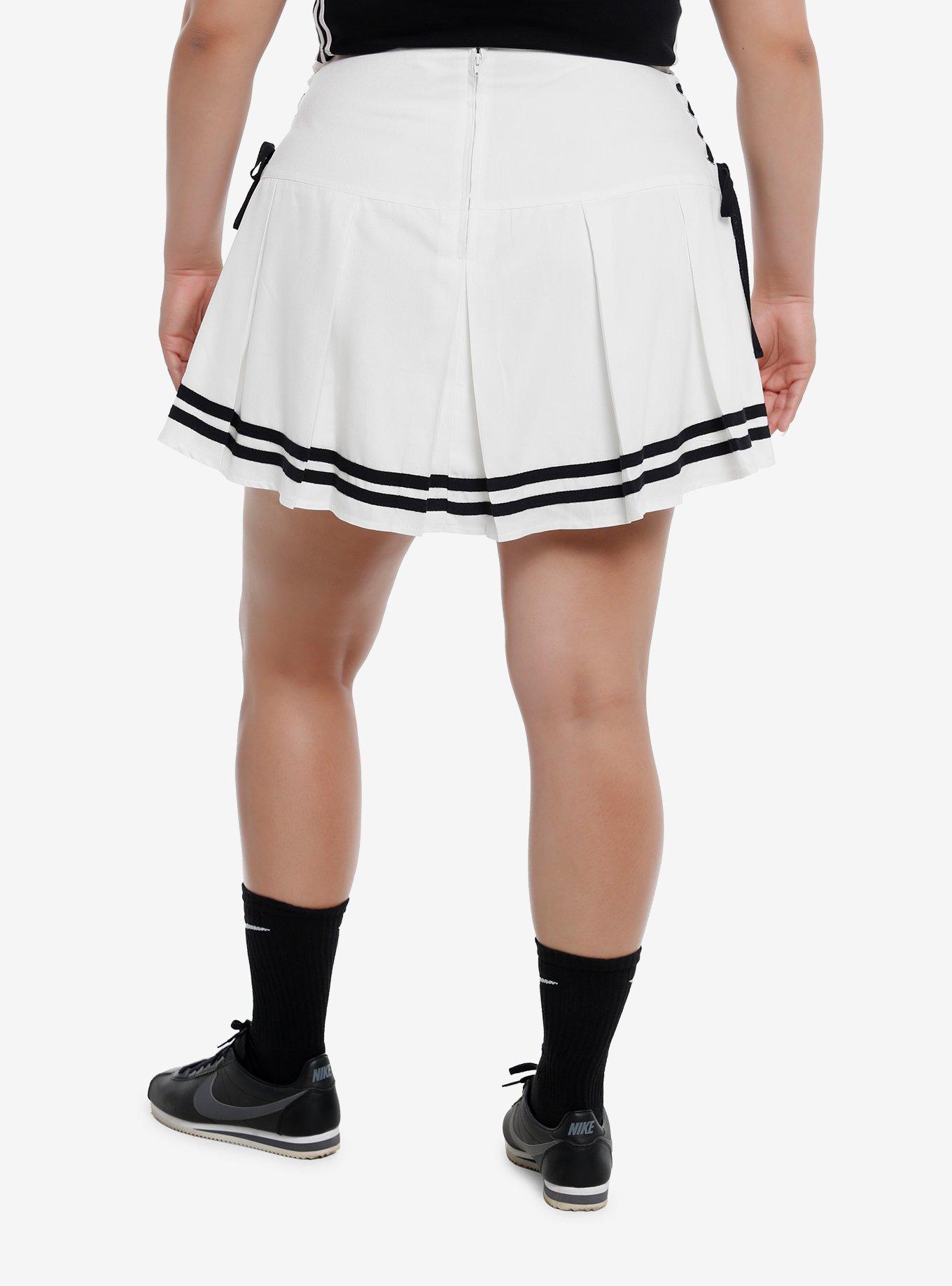 Sweet Society® White & Black Lace-Up Pleated Skirt Plus Size, BLACK, alternate