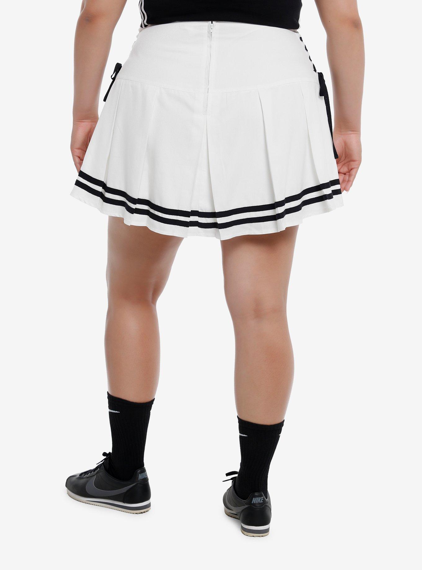 Sweet Society® White & Black Lace-Up Pleated Skirt Plus Size, , hi-res