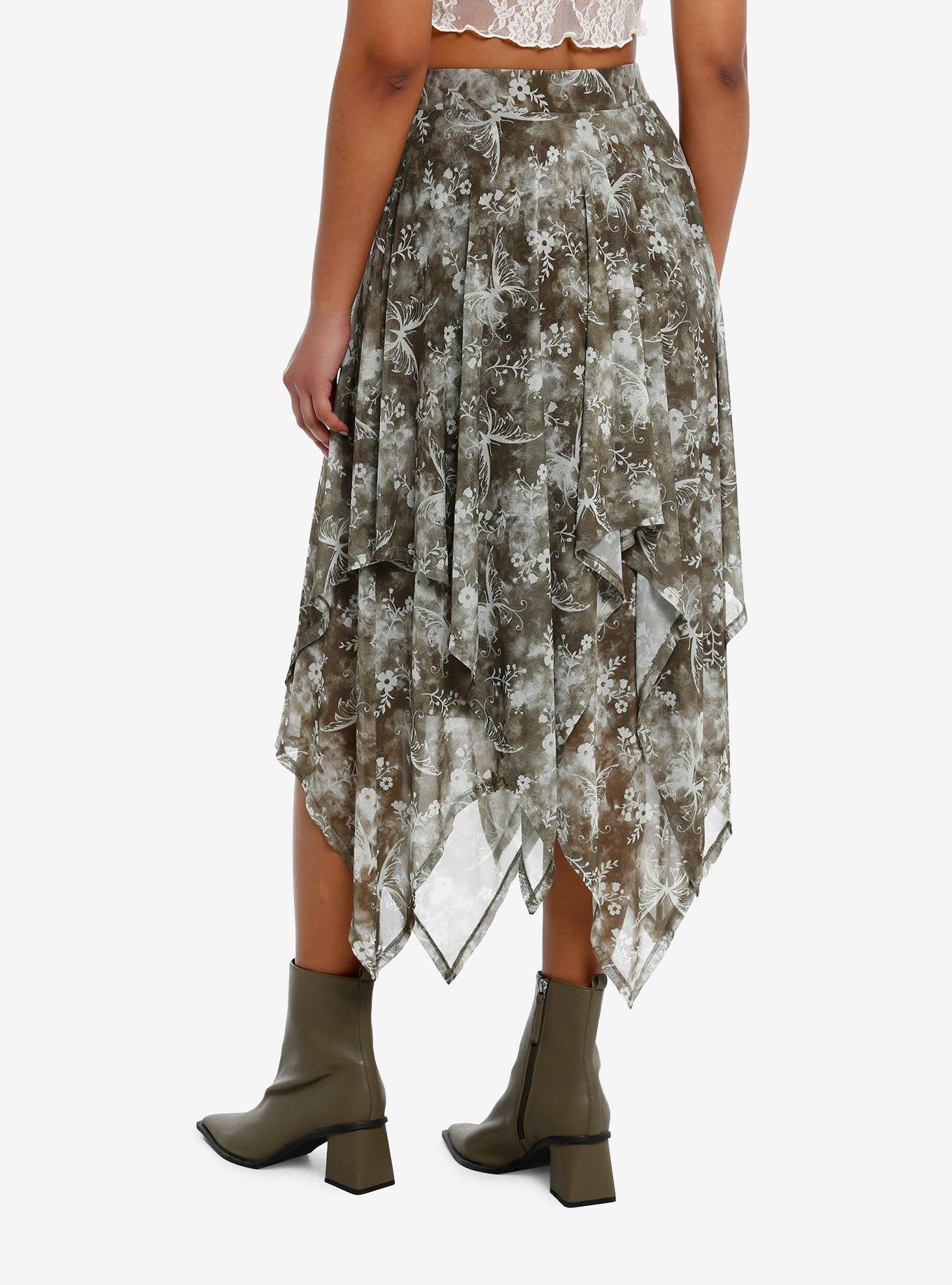 Thorn & Fable® Butterfly Sage Tie-Dye Hanky Hem Skirt, , hi-res