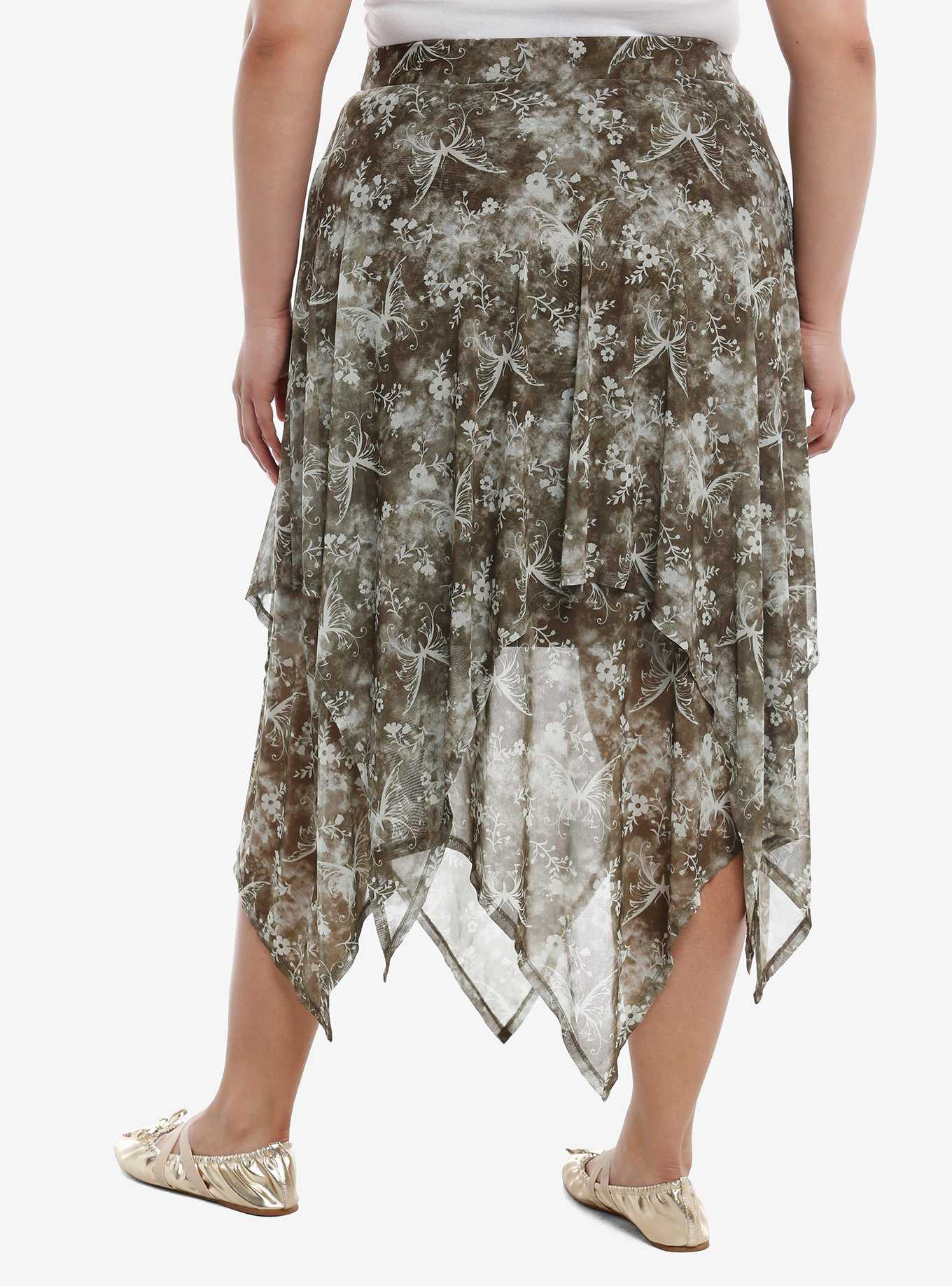 Thorn & Fable Butterfly Sage Tie-Dye Hanky Hem Skirt Plus Size, , hi-res