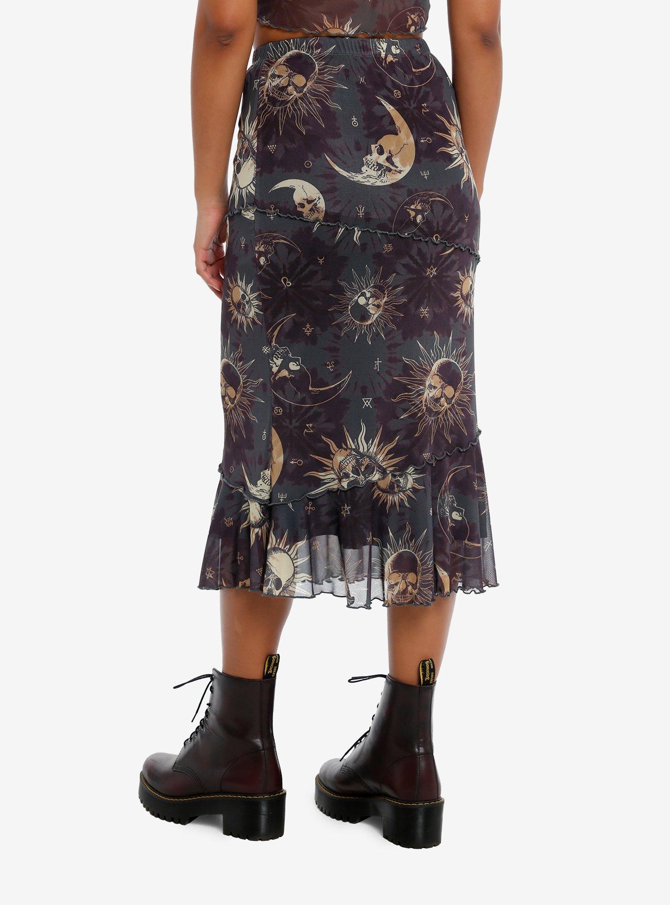 Cosmic Aura® Celestial Skull Asymmetrical Midi Skirt