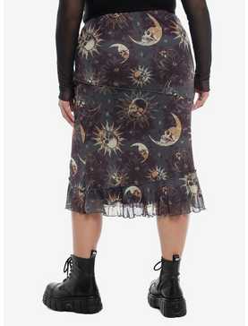 Cosmic Aura® Celestial Skull Asymmetrical Midi Skirt Plus Size, , hi-res