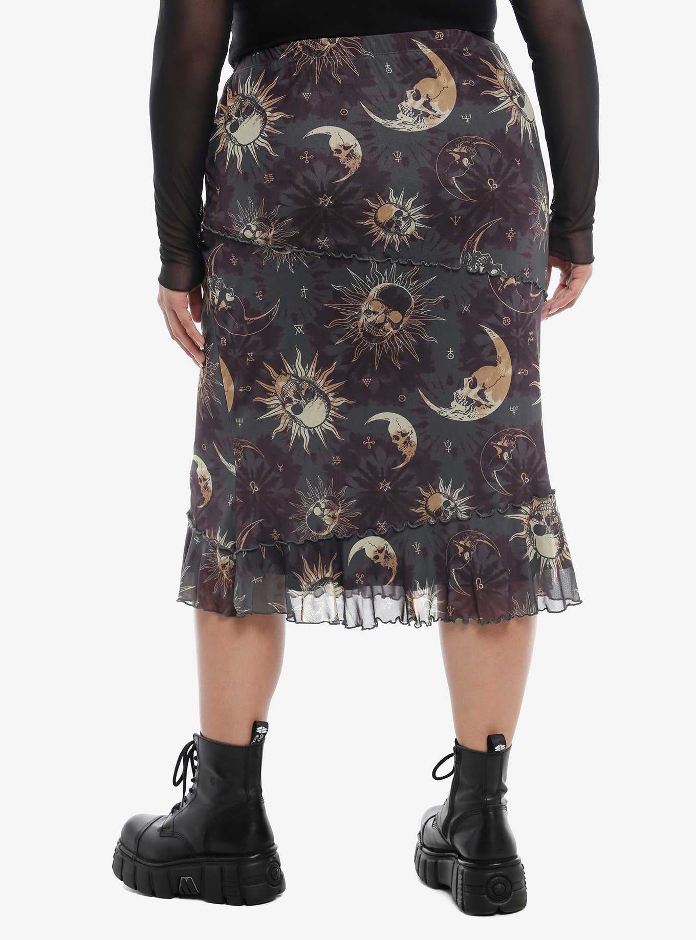 Cosmic Aura® Celestial Skull Asymmetrical Midi Skirt Plus Size, , hi-res