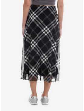 Social Collision® Black & White Plaid Mesh Midi Skirt, , hi-res