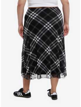 Social Collision® Black & White Plaid Mesh Midi Skirt Plus Size, , hi-res