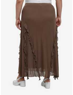 Thorn & Fable Brown Ruffle Maxi Skirt Plus Size, , hi-res