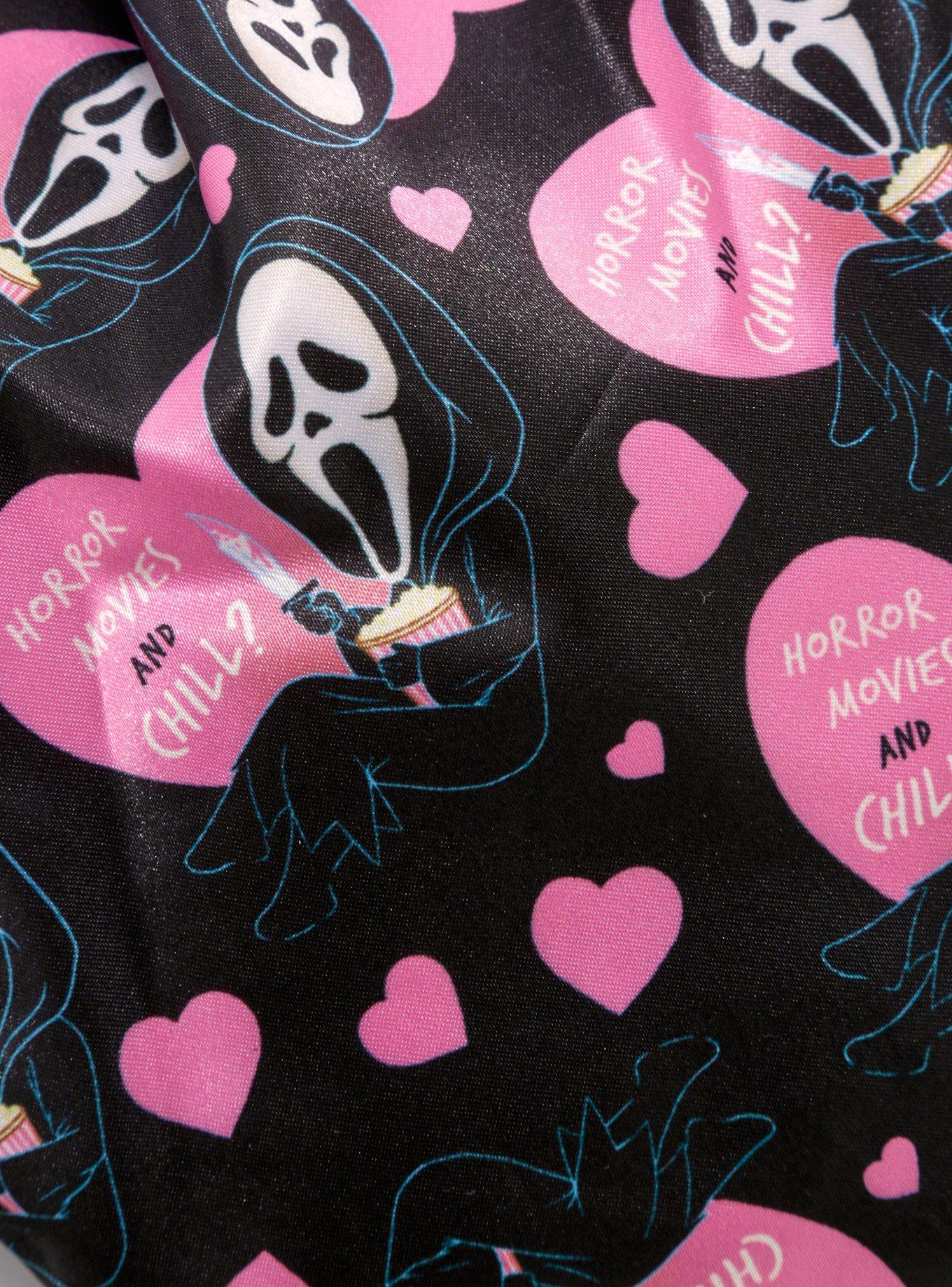 Scream Ghost Face Hearts Allover Print Satin Bonnet