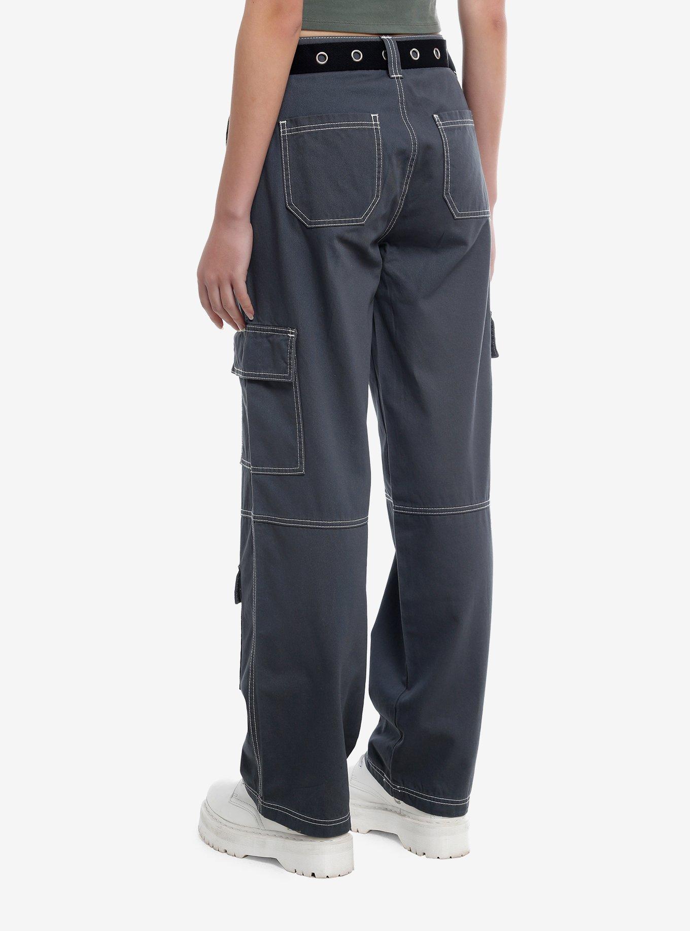 Blue Side Chain Carpenter Pants With Belt, BLACK, alternate