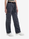 Blue Side Chain Carpenter Pants With Belt, BLACK, alternate