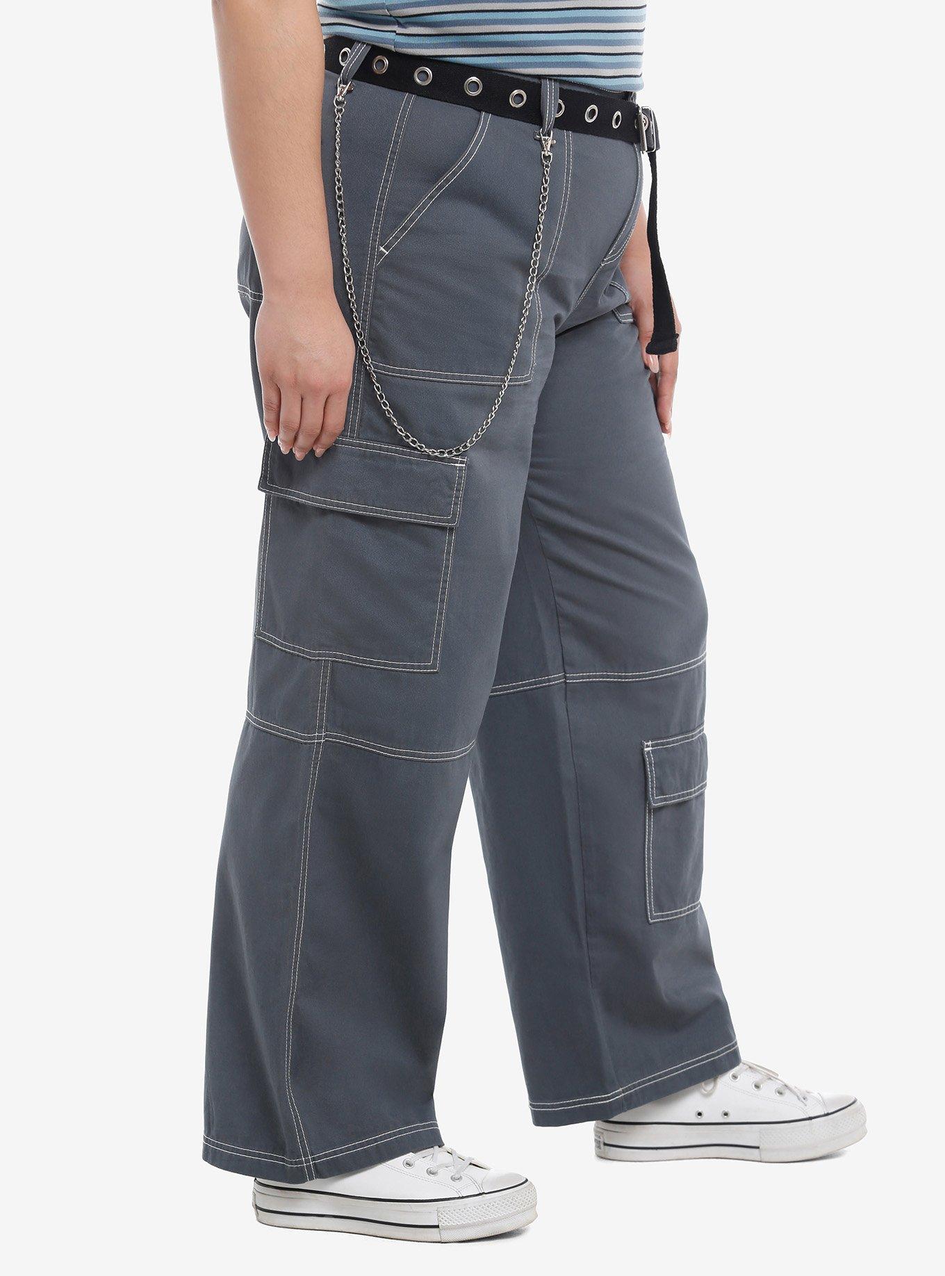 Blue Side Chain Carpenter Pants With Belt Plus Size