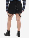 Black Grommet High-Rise Girls Shorts Plus Size, BLACK, alternate
