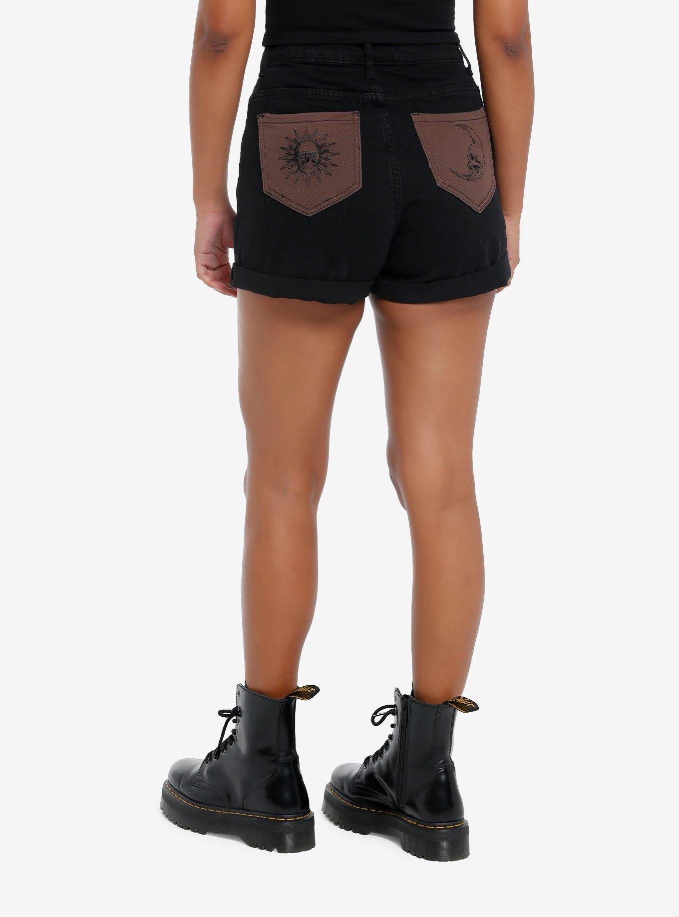 Cosmic Aura® Black & Brown Celestial High-Rise Mom Shorts, , hi-res