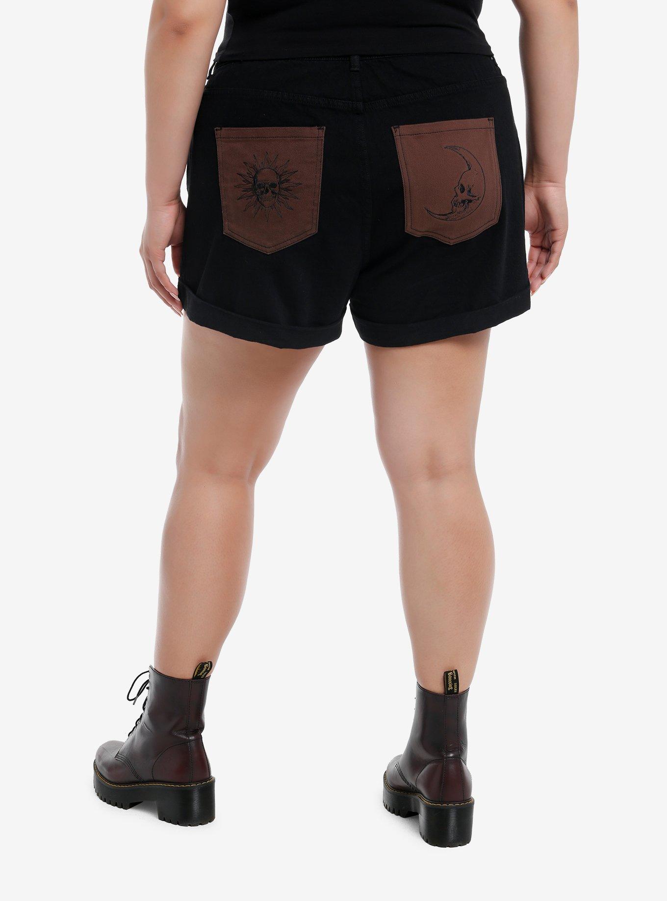 Cosmic Aura Black & Brown Celestial High-Rise Mom Shorts Plus Size, , hi-res