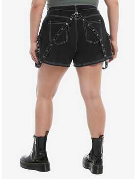 Black Skull & Barb Wire Girls Cargo Shorts Plus Size, , hi-res