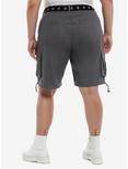 Grey Cargo Shorts With Grommet Belt Plus Size, DARK BLUE, alternate
