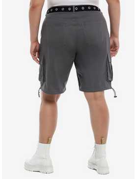 Grey Cargo Shorts With Grommet Belt Plus Size, , hi-res