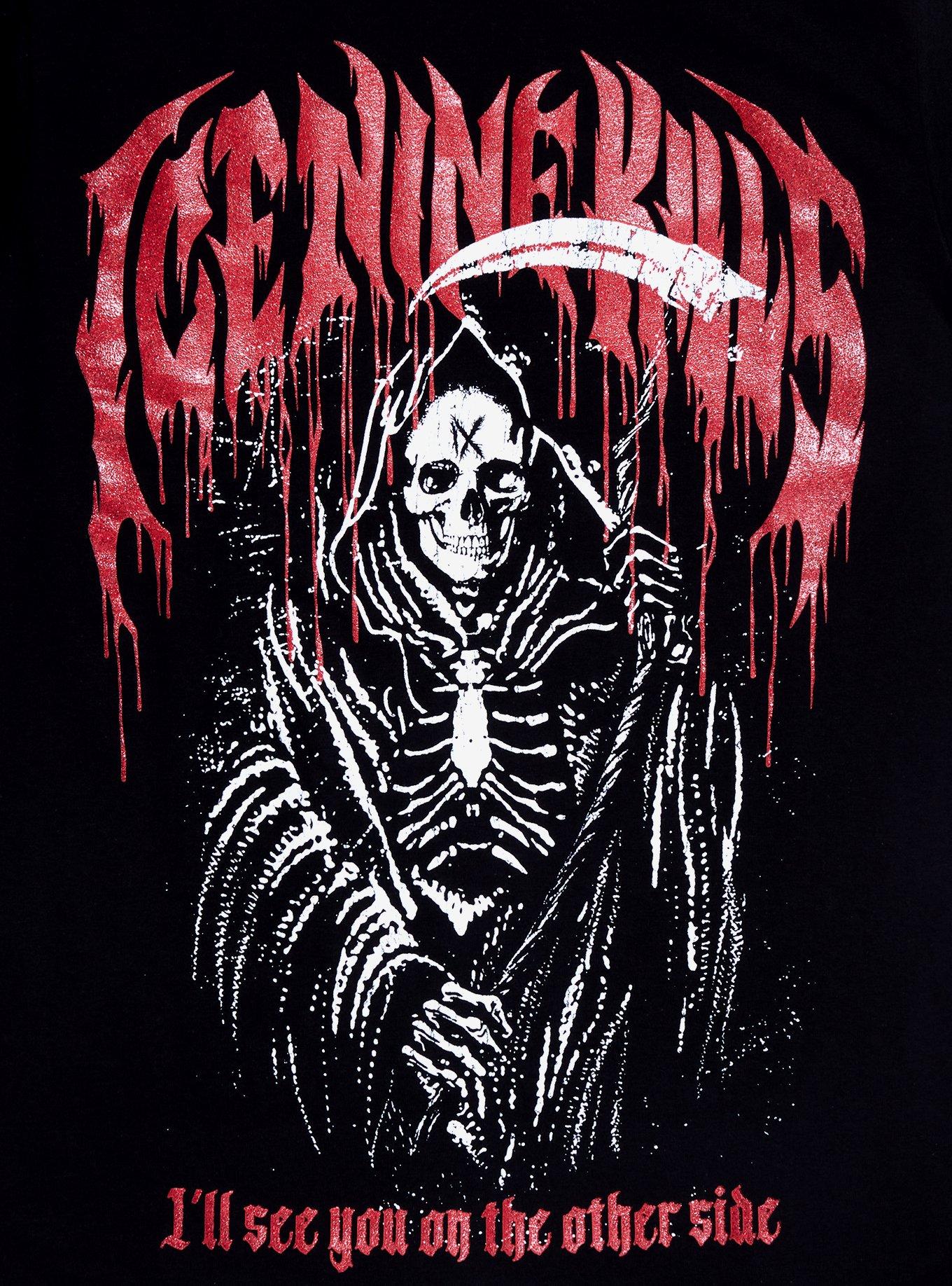 Ice Nine Kills Reaper Glitter Boyfriend Fit Girls T-Shirt, BLACK, alternate