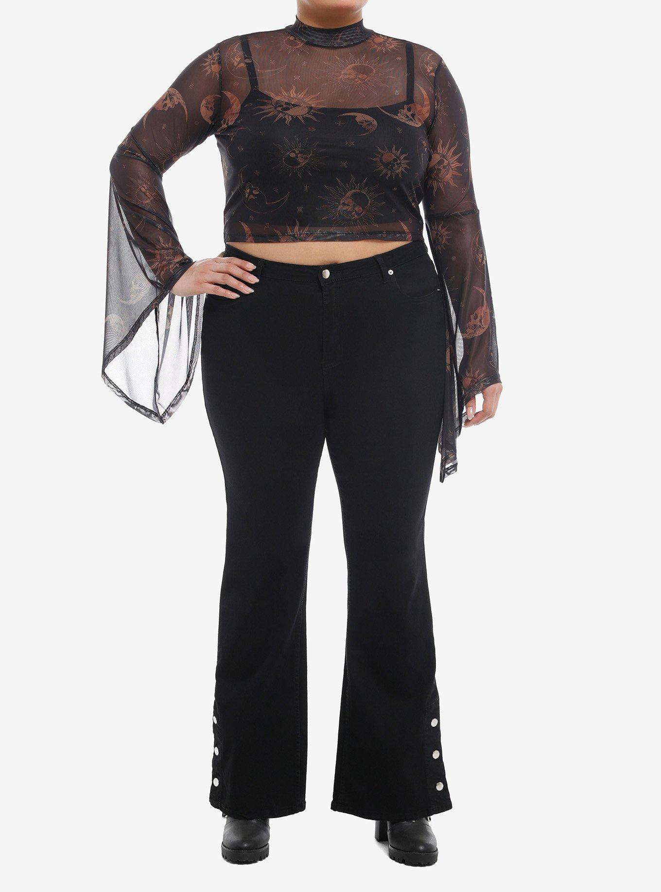Cosmic Aura Skull Celestial Girls Twofer Mesh Top Plus Size, GOLD, alternate