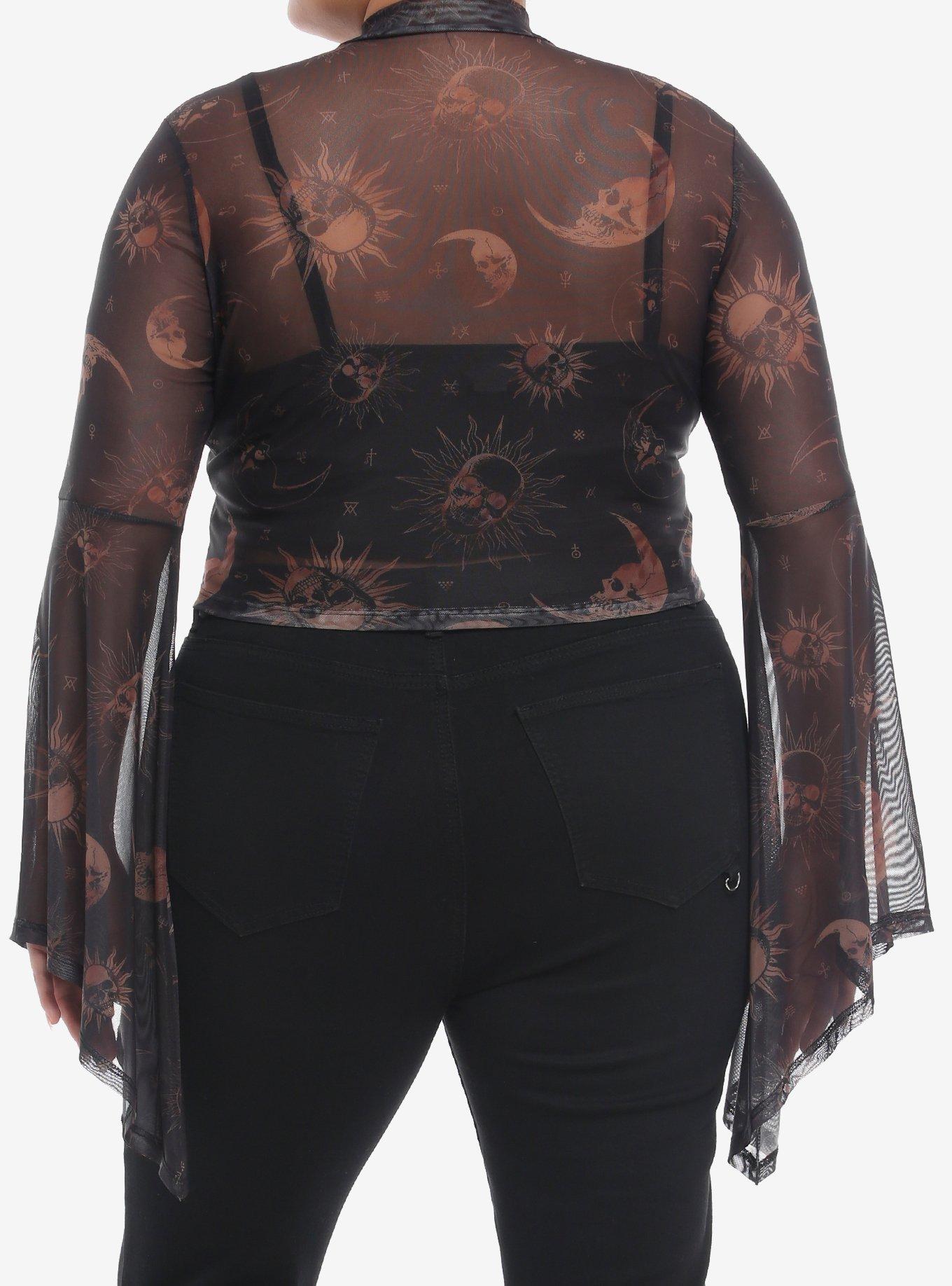 Cosmic Aura Skull Celestial Girls Twofer Mesh Top Plus Size, GOLD, alternate