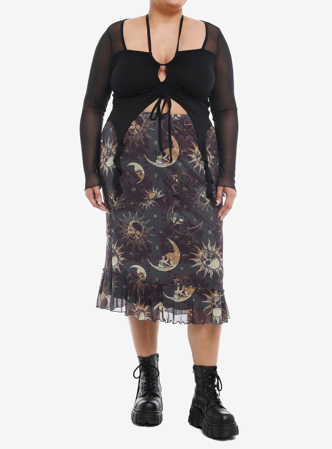 Cosmic Aura® Black Mesh Tie Front Girls Long-Sleeve Top Plus Size