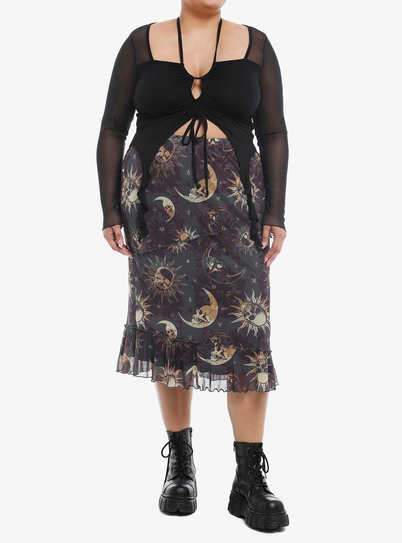 Cosmic Aura® Black Mesh Tie Front Girls Long-Sleeve Top Plus Size, , hi-res