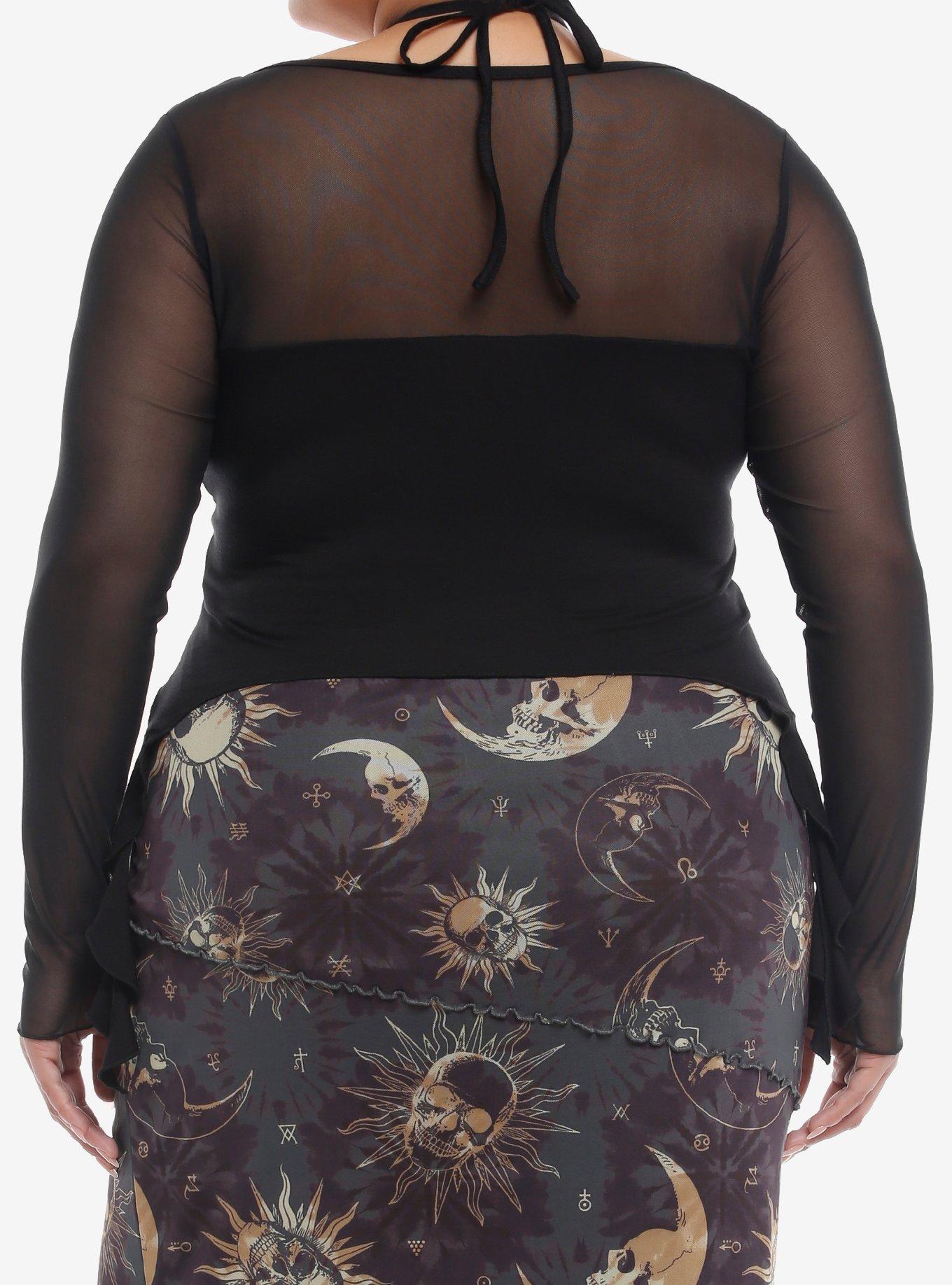Cosmic Aura® Black Mesh Tie Front Girls Long-Sleeve Top Plus Size