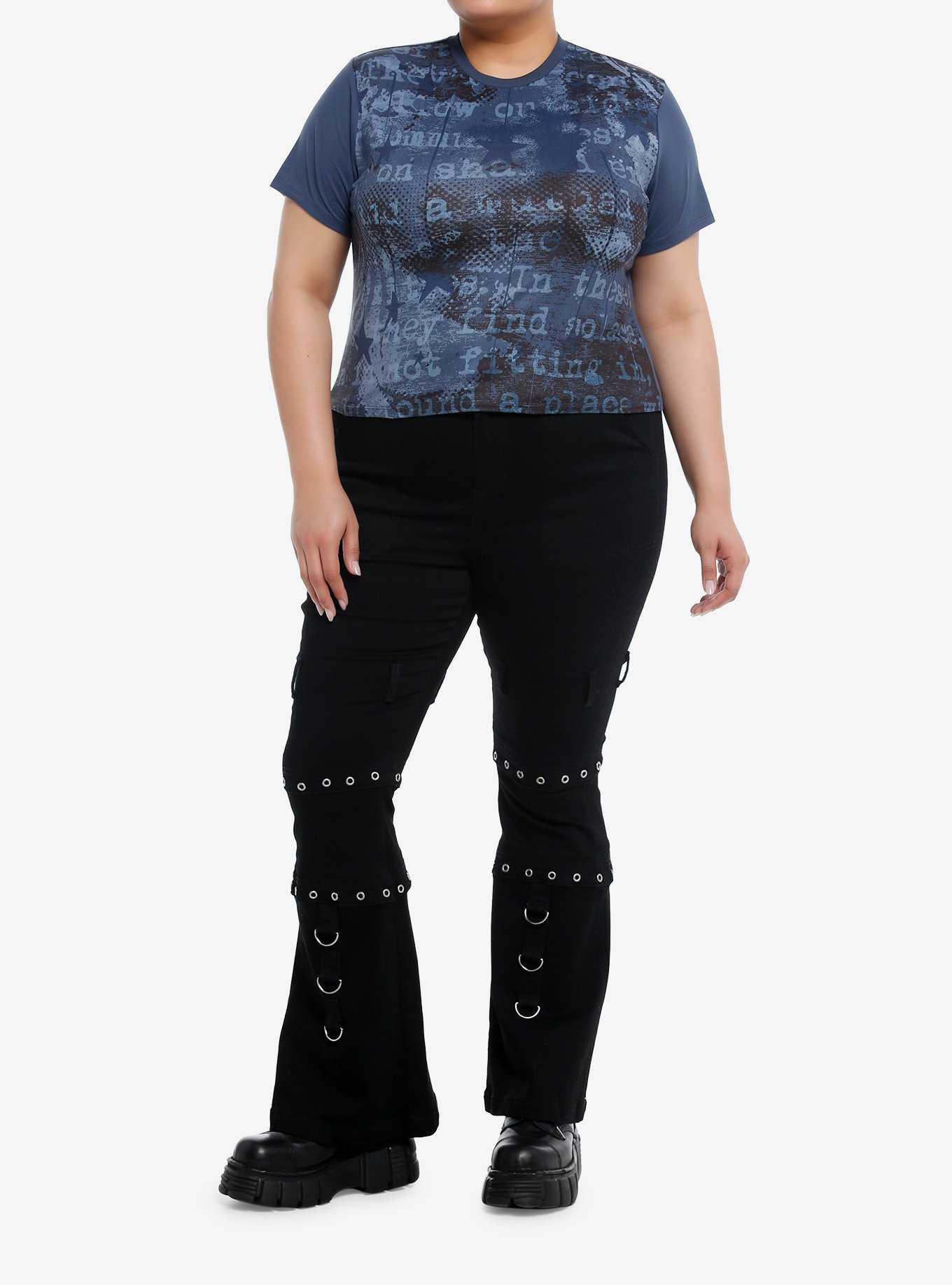 Social Collision® Blue Text Girls Crop T-Shirt Plus Size, , hi-res