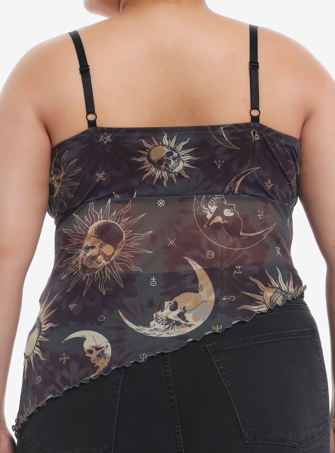 Cosmic Aura® Celestial Skull Asymmetrical Girls Mesh Cami Plus Size, GOLD, alternate