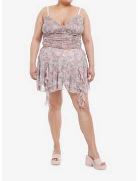 Thorn & Fable Pink & Brown Floral Mesh Girls Tank Top Plus Size, , hi-res