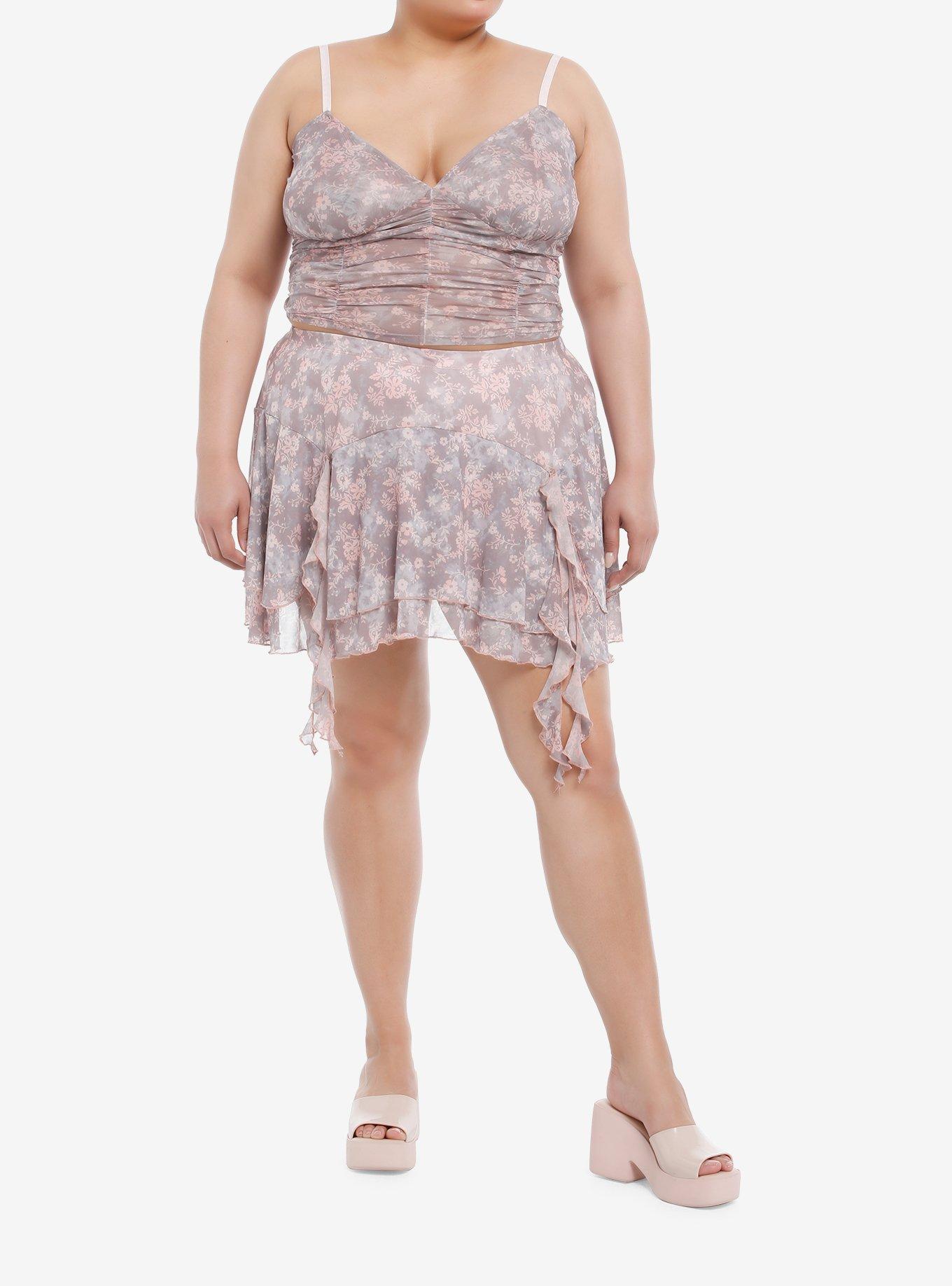 Thorn & Fable Pink & Brown Floral Mesh Girls Tank Top Plus Size, , hi-res