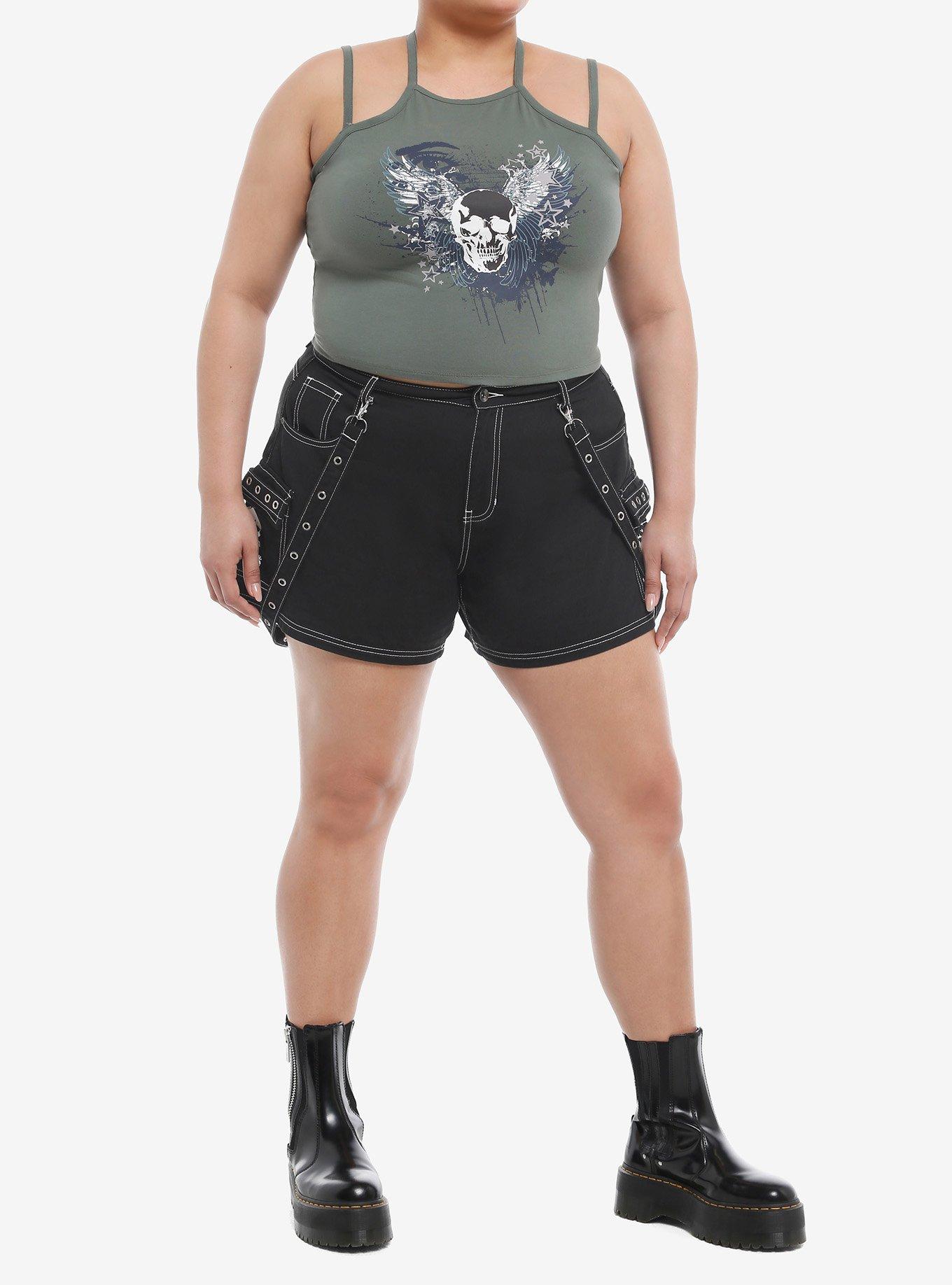 Social Collision® Winged Skull & Stars Girls Halter Tank Top Plus Size, , hi-res