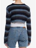 Social Collision® Blue & Grey Stripe Safety Pin Bolero Girls Crop Sweater, NAVY, alternate