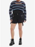 Social Collision® Blue & Grey Stripe Safety Pin Bolero Girls Crop Sweater Plus Size, NAVY, alternate